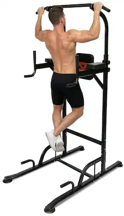 Front. Pyle - SQUATZ Power Tower Pull Up Station with Free Standing Pull Up Bar, Multi-Grip Workout Frame with 6 Adjustable Heights - black.