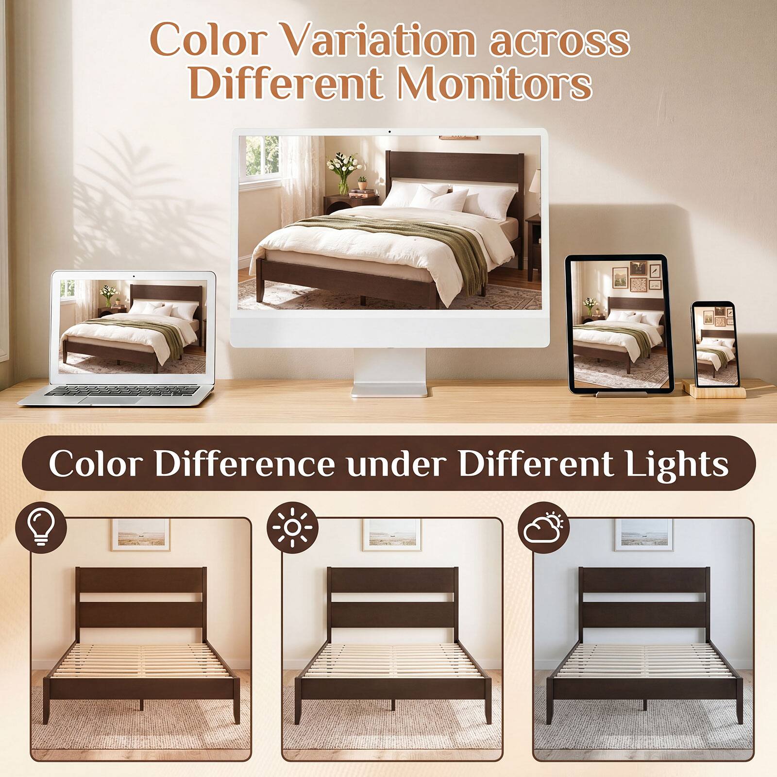 Color Variation across Different Monitors  
Color Difference under Different Lights