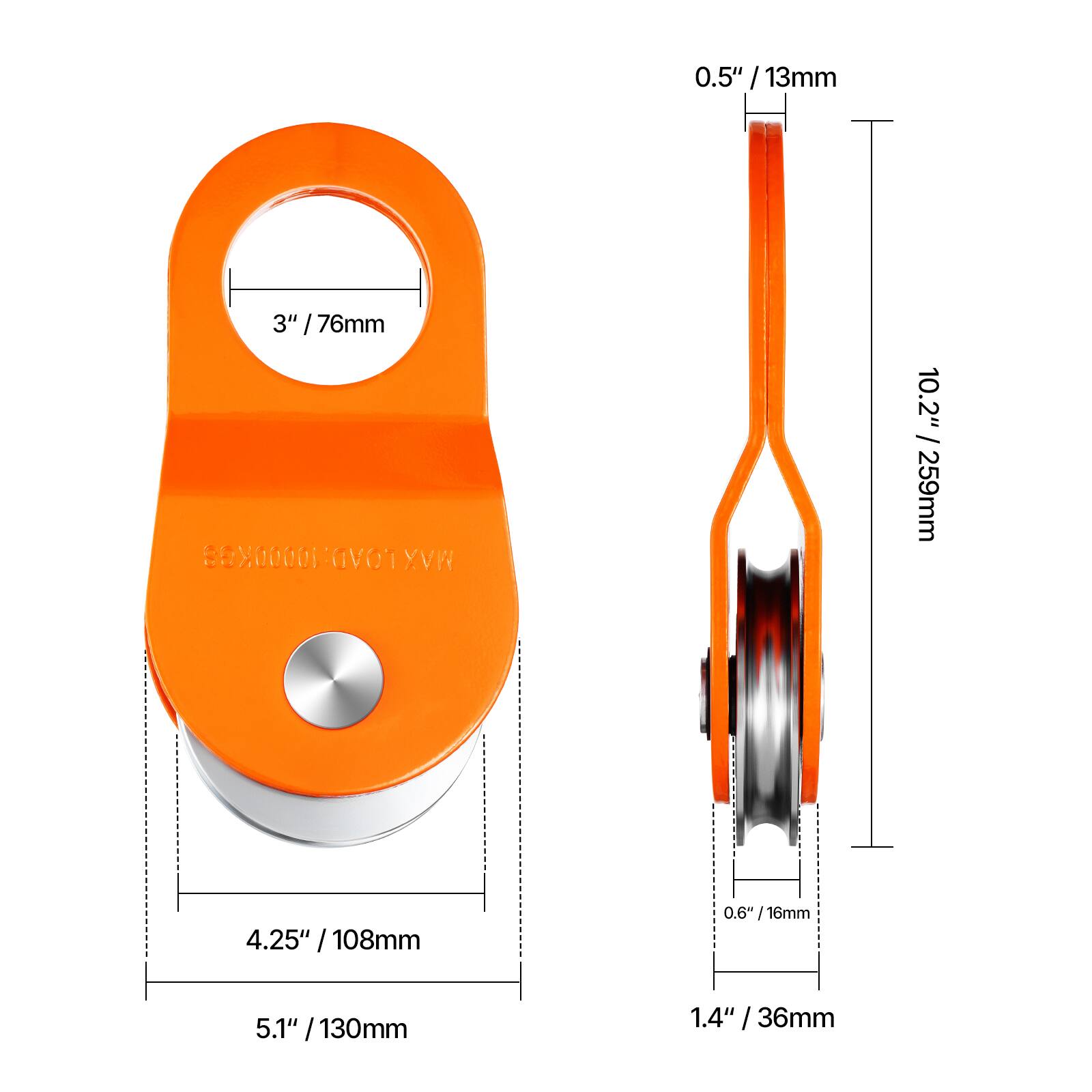 0.5" / 13mm  
3" / 76mm  
10.2" / 259mm  
4.25" / 108mm  
0.6" / 16mm  
5.1" / 130mm  
1.4" / 36mm