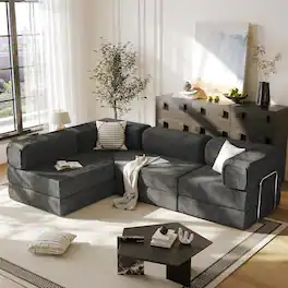 Yardgrace - 108" L-Shaped Modular Sectional Sofa, Cloud Deep Seat Chaise with Removable Pillow, No Assembly Required - Gray