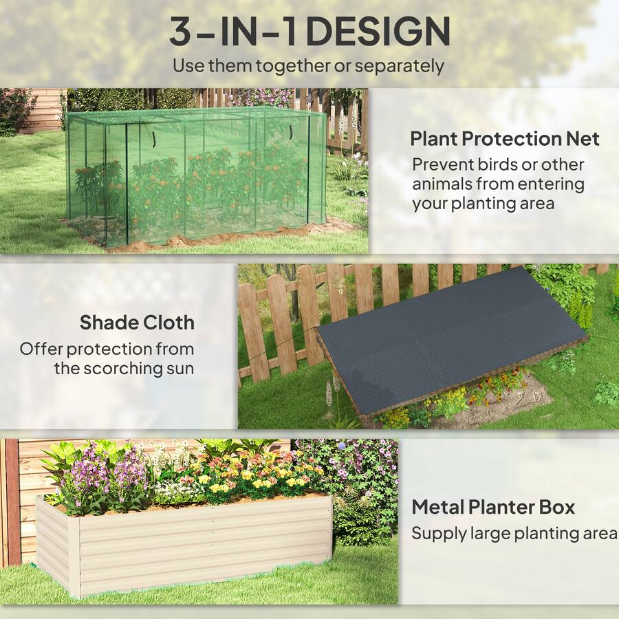 Planter Box Protection Outsunny Steel Planter Box with Crop Cage and Shade Cloth, Raised ...