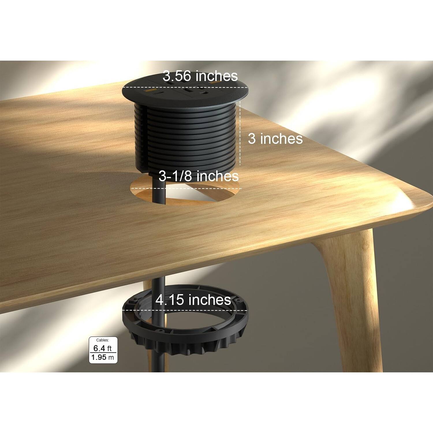 3.56 inches, 3 inches, 3-1/8 inches, 4.15 inches, Cables: 6.4 ft, 1.95 m