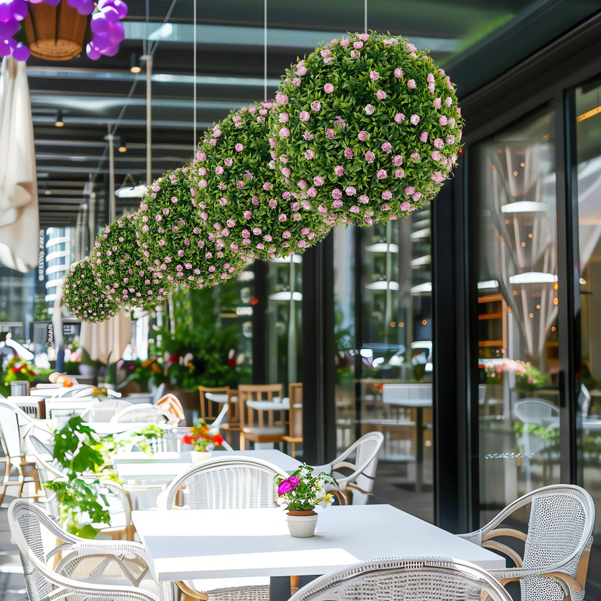 Alt View 3. Gymax - Gymax Inch Faux Decorative Balls Pack of 2 w/ Pink Rose Decoration Safe & PP Frame - Pink, Green.