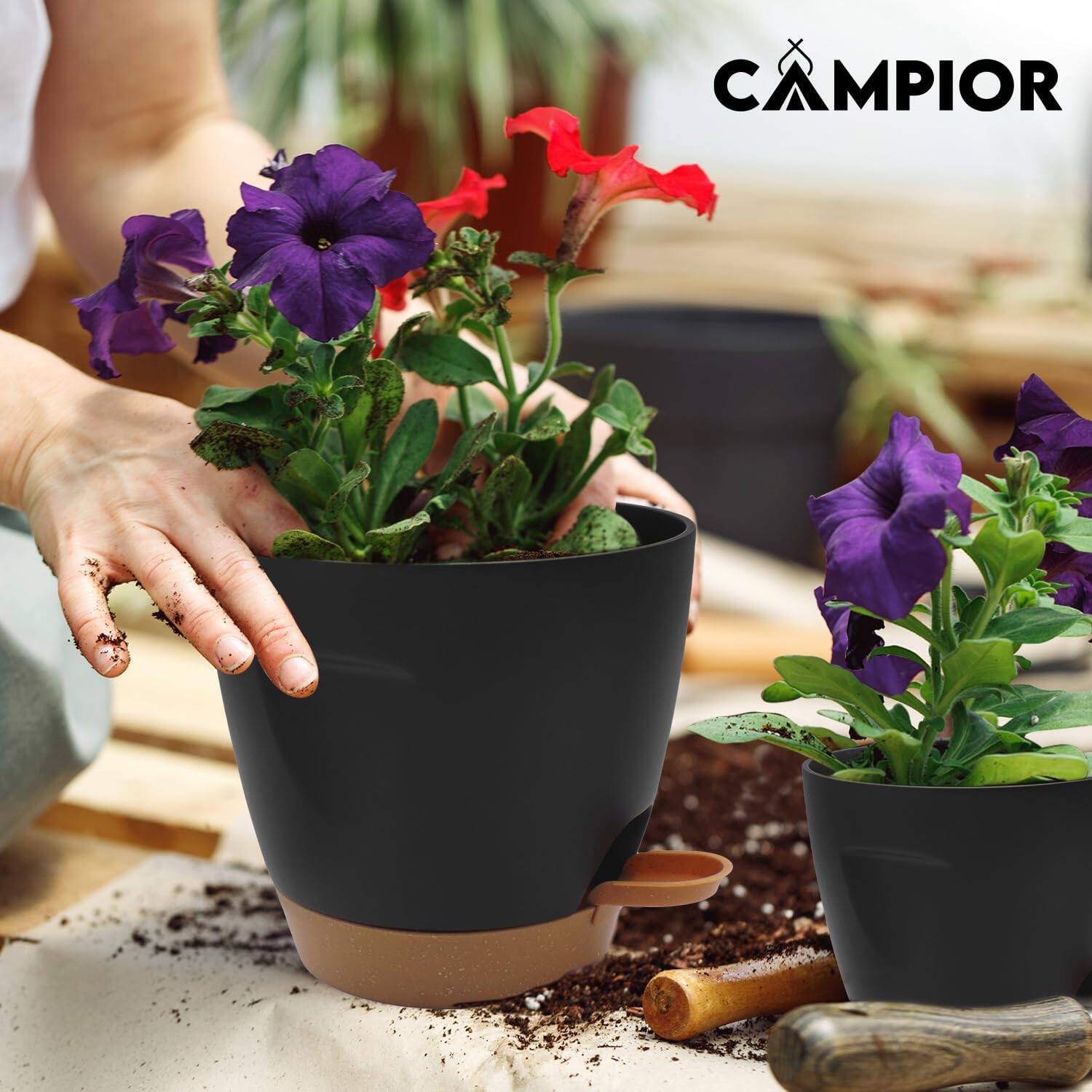 Alt View 1. Campior - Black Self-Watering Pots 20-Pack – Indoor/Outdoor Planters with Wick Rope, Drain Holes, Easy Fill Lip - Black.