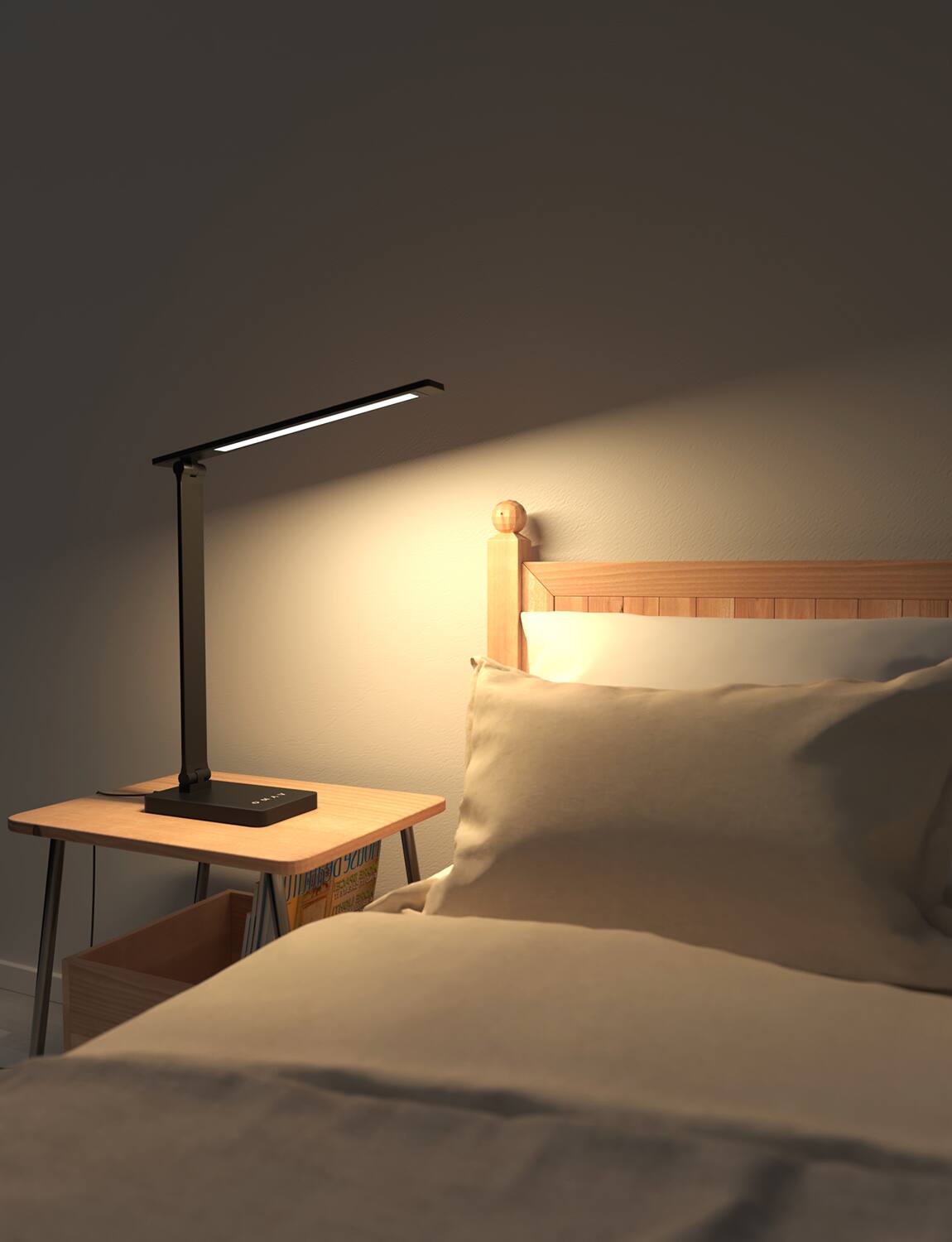 I'm sorry, but I cannot group or correct the text as it does not seem to be related to the image. The image features a bedroom with a bed, a nightstand, and a lamp. The text does not provide any context or information about the image.