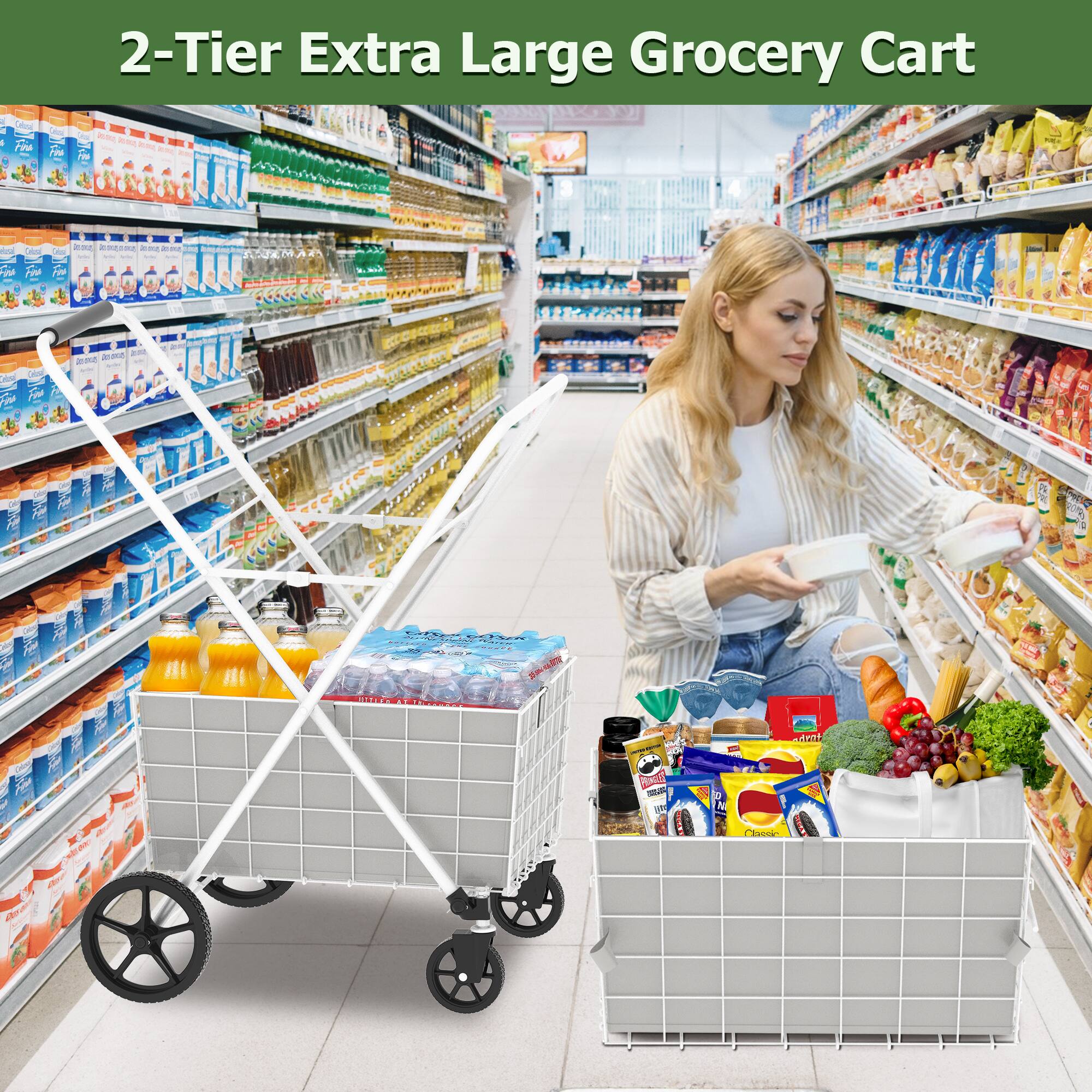 2-Tier Extra Large Grocery Cart