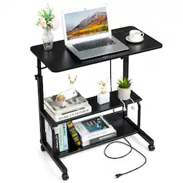 Winado - 31.5" Portable Rolling Desk Mobile Laptop Table on Wheels Height Adjustable Standing Desk with 2 AC Outlets/3 USB Ports - Black