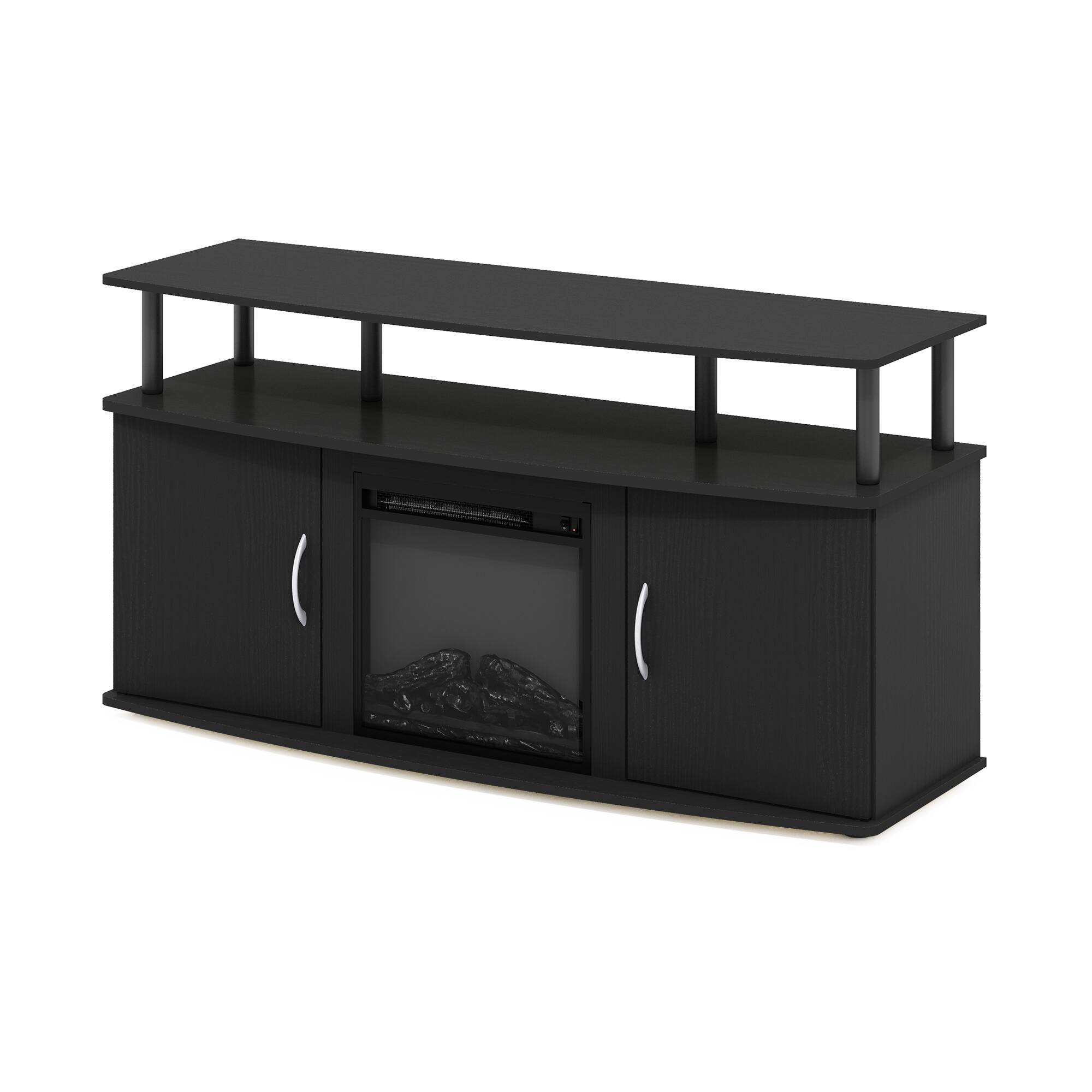 Alt View 7. Furinno - JENSEN TV Stand, Entertainment Center, TV Console with Fireplace and Open Shelf, for Living Room, Bedroom - Dark Americano/Black.