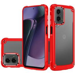 Kitcheniva - Premium Hybrid Clear Back Metal Button Case With Tempered Glass For Moto G Stylus 2024 - Red