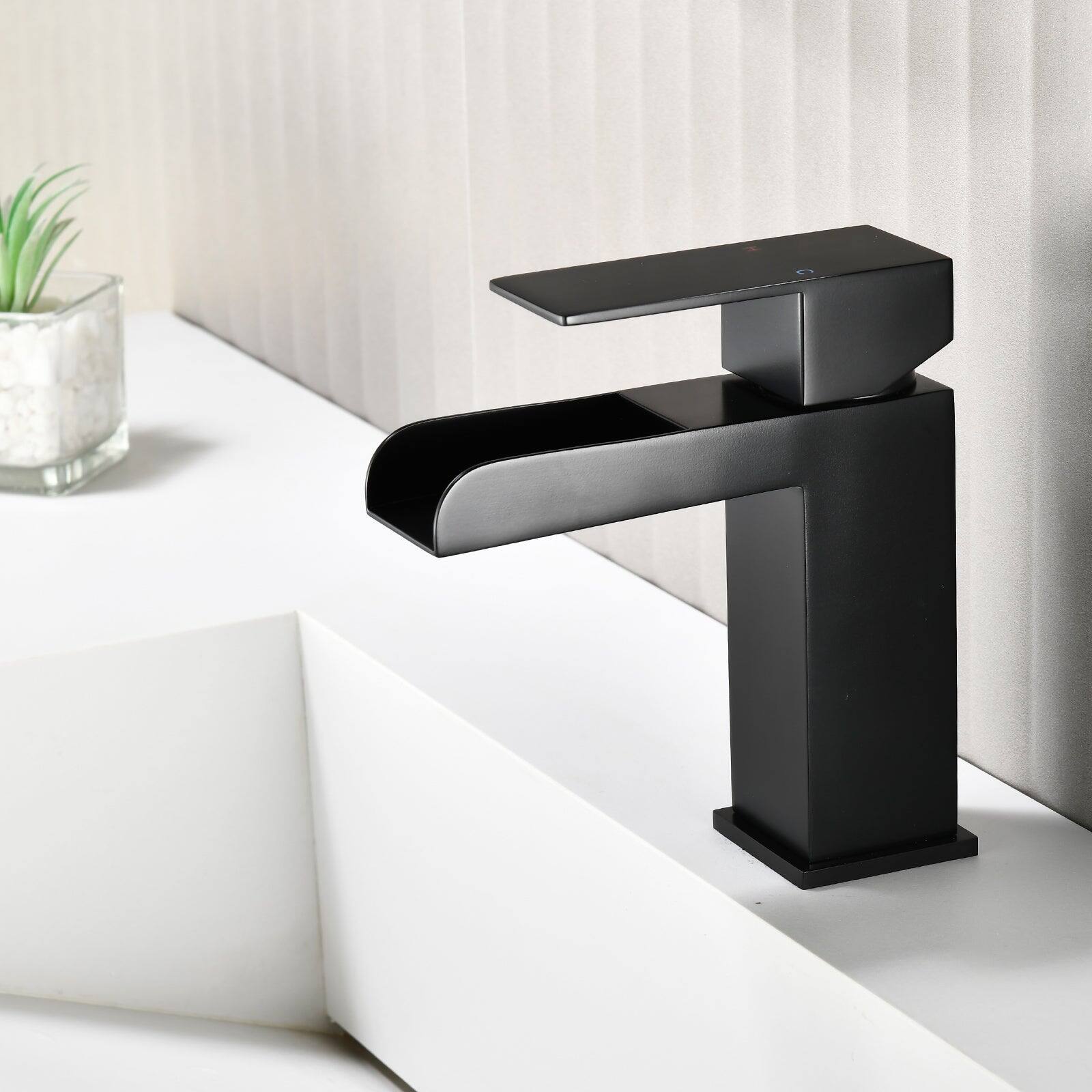 Alt View 2. Boyel Living - Black Faucet SUS304 Waterfall Spout cUPC Cartridge 60cm Supply Line Pop Up Drain - Matte Black.