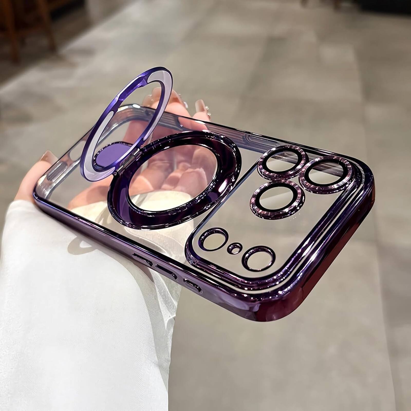 Back. UUCOVER - Magnetic Case for iPhone 18 Pro Max,Shockproof TPU+PC Clear Case Ring Stand Compatible with MagSafe Camera Lens Cover - Darkpurple.