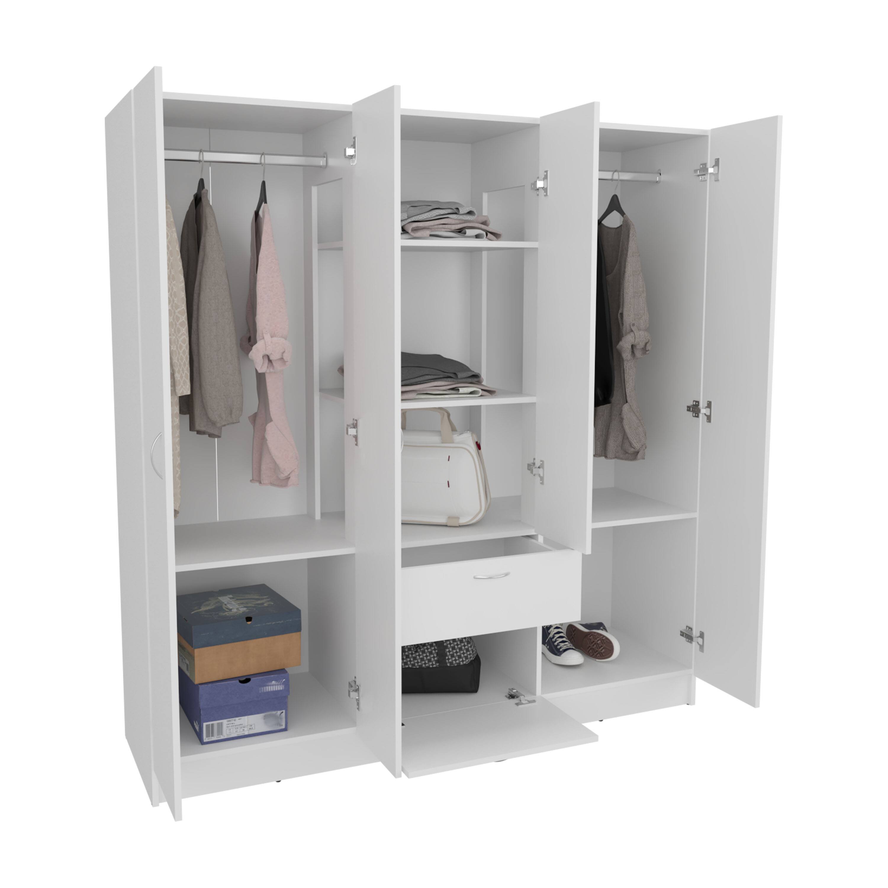 Alt View 2. TuHome - Mitu Six Doors Armoire, Seven Interior Shelves, One Drawer, Rod - White.
