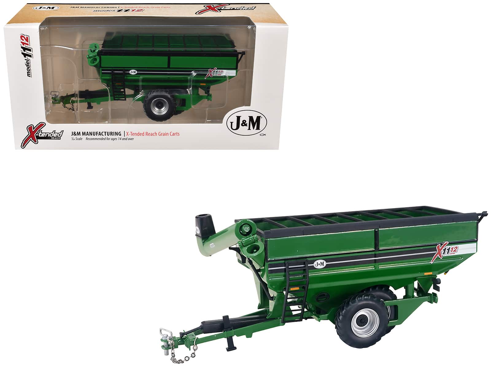 SpecCast Collectibles - J&M 1112 X-Tended Reach Grain Cart with Dual Wheels Green 1/64 Diecast Model by SpecCast