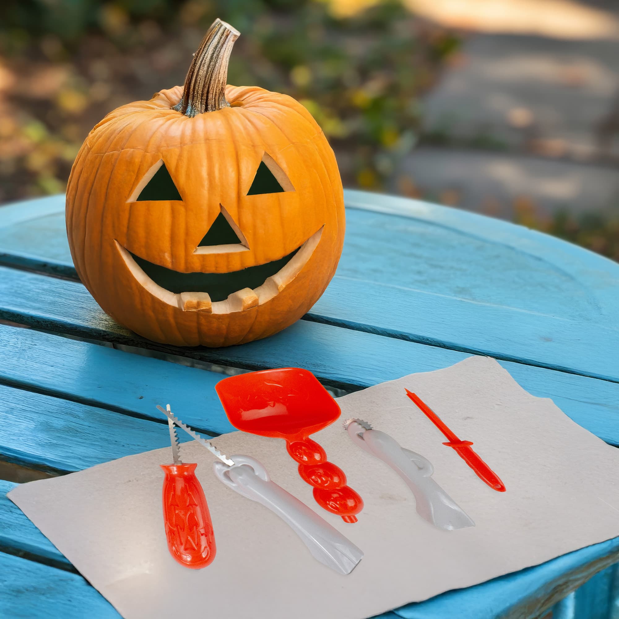 Northlight - Halloween Pumpkin Carving Kit - 11" - White and 5-Piece - Orange
