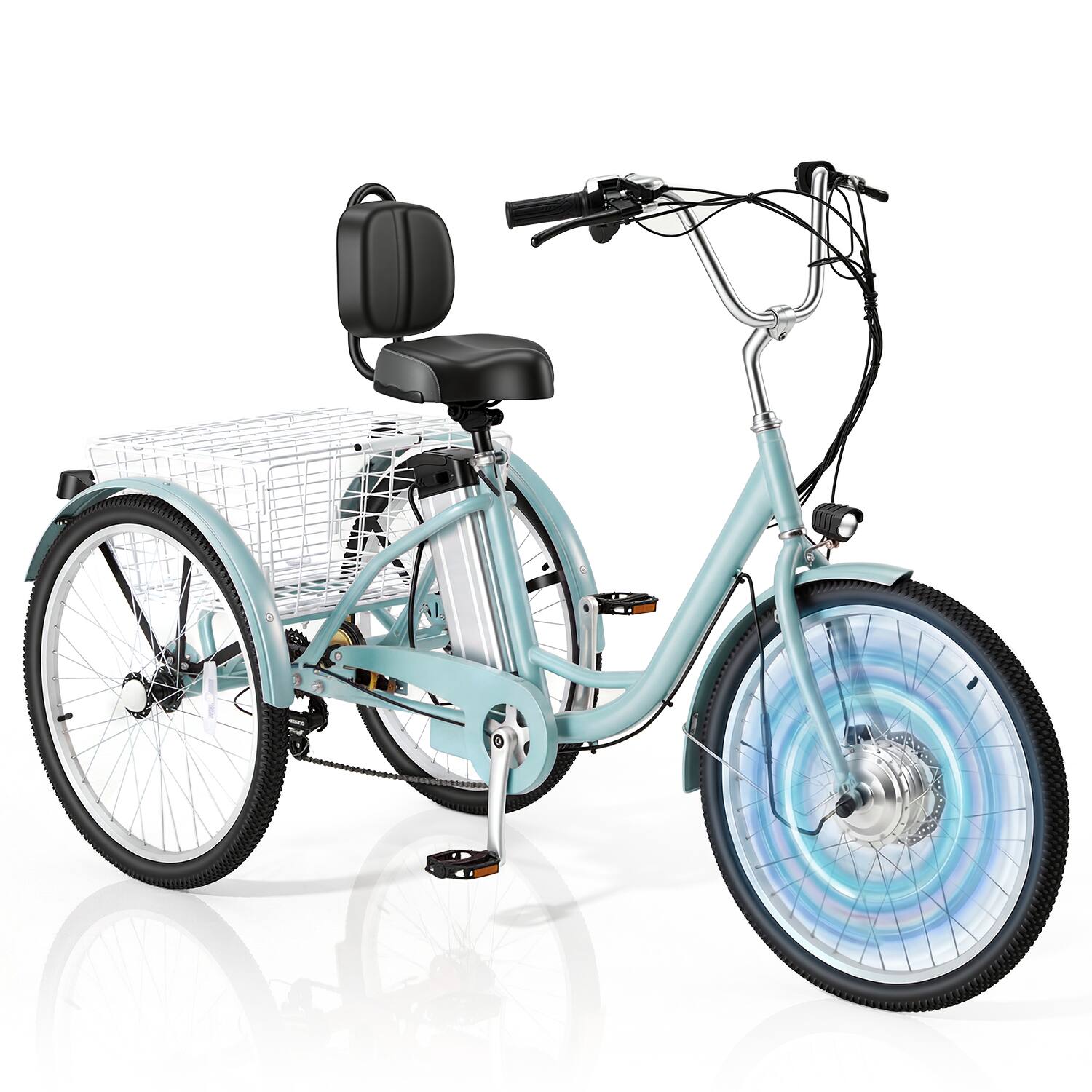 Front. U-HOMY - Electric Trike for Adults – 500W Brushless Motor, 24" Tires, Removable Battery – Up to 55 Miles Range, 15.5 MPH - Mint.