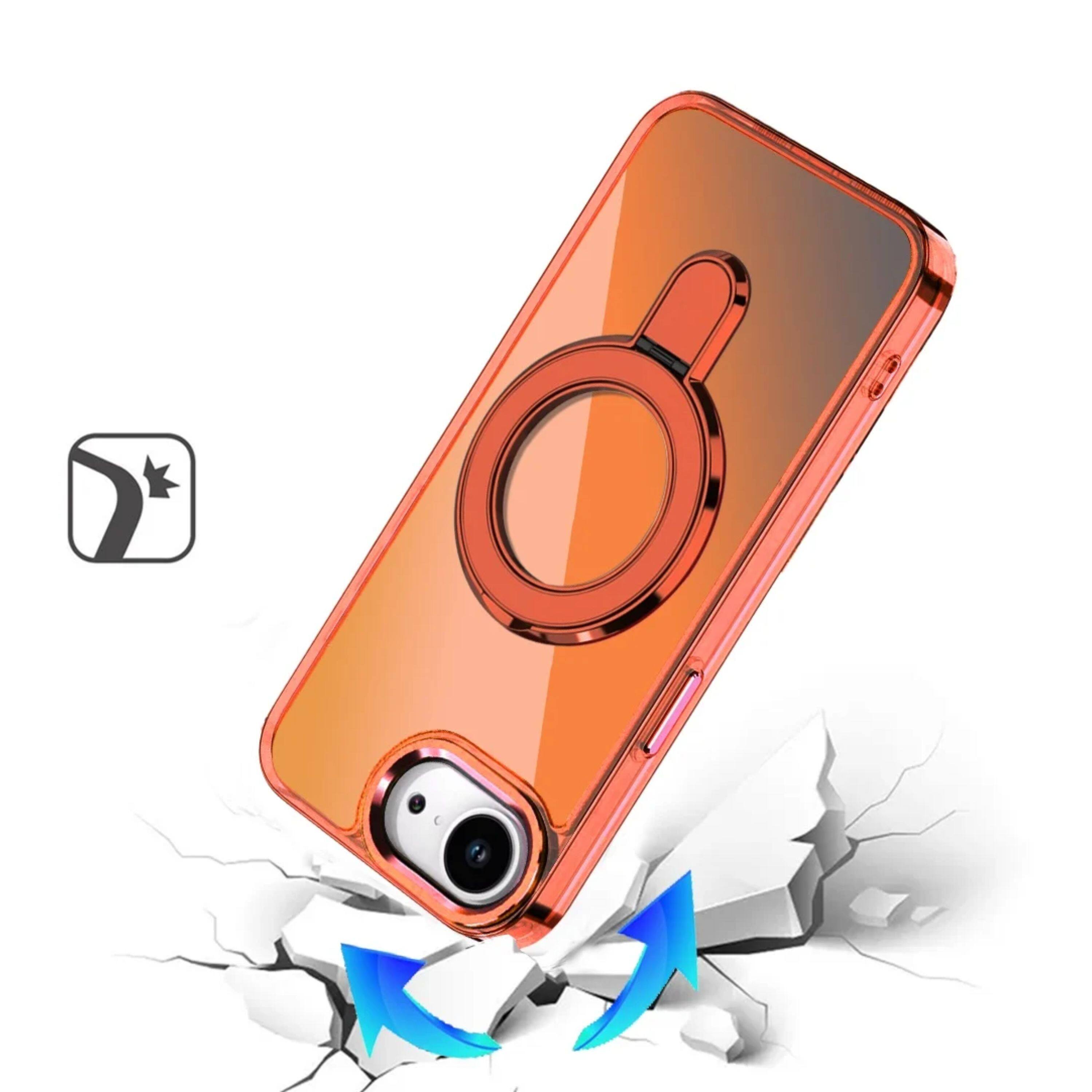 Angle. Kitcheniva - Radiant Chrome Magnetic Circle Stand Phone Case With Tempered Glass For iPhone 16e/17e Cosmic Orange - Cosmic Orange.