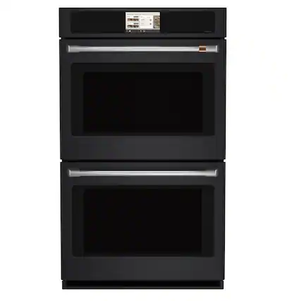 Front. Café - 30" Smart Built-In Double Electric Convection Wall Oven with Air Fry and Precision Cooking Modes - Matte Black.