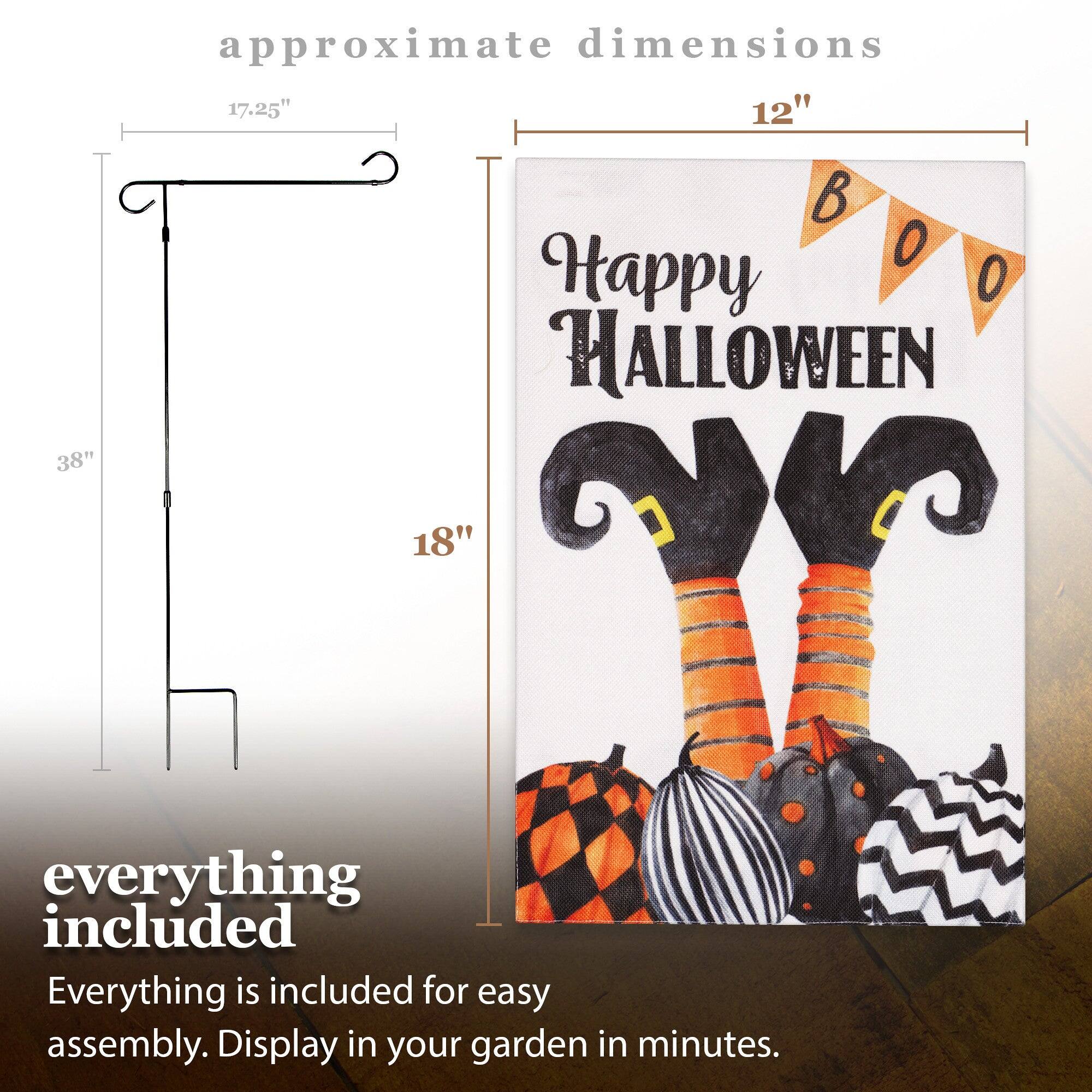 38" approximate dimensions 17.25" 12" 18"  
O Happy 0 HALLOWEEN  
Everything is included for easy assembly. Display in your garden in minutes.
