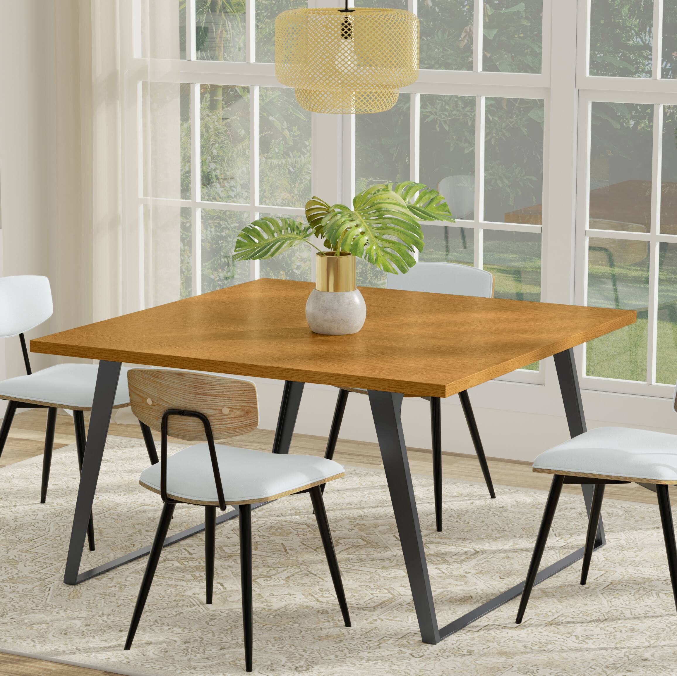 Angle. Simpli Home - Lowry 54 inch x 54 inch Square Modern Industrial Square Dining Table in Oak Veneer - Oak Veneer.