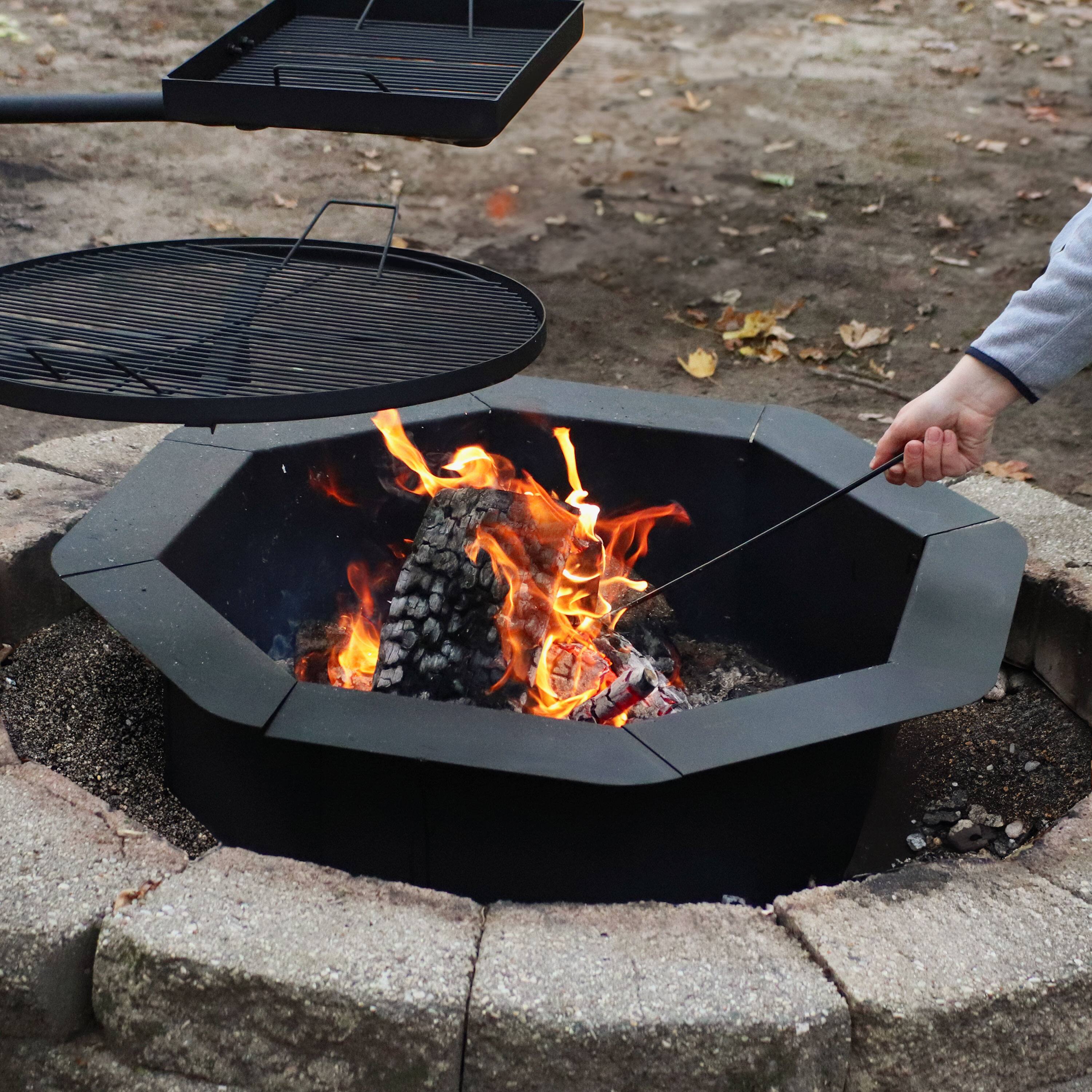 Alt View 4. Sunnydaze - 30 in Heavy-Duty Steel Octagon Above/In-Ground Fire Pit Liner - Black.