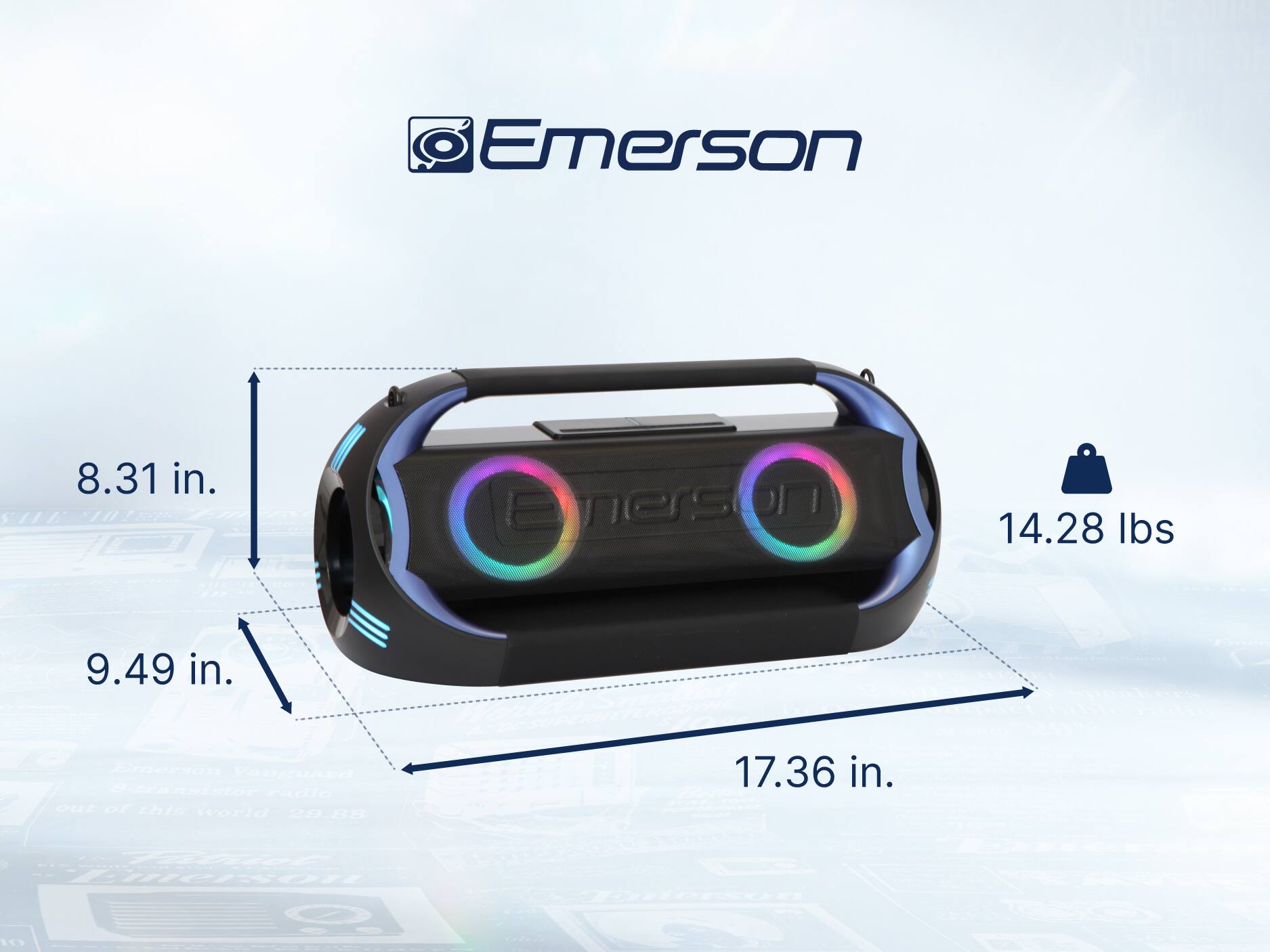Emerson 8.31 in. 9.49 in. 17.36 in. Emerson 14.28 lbs