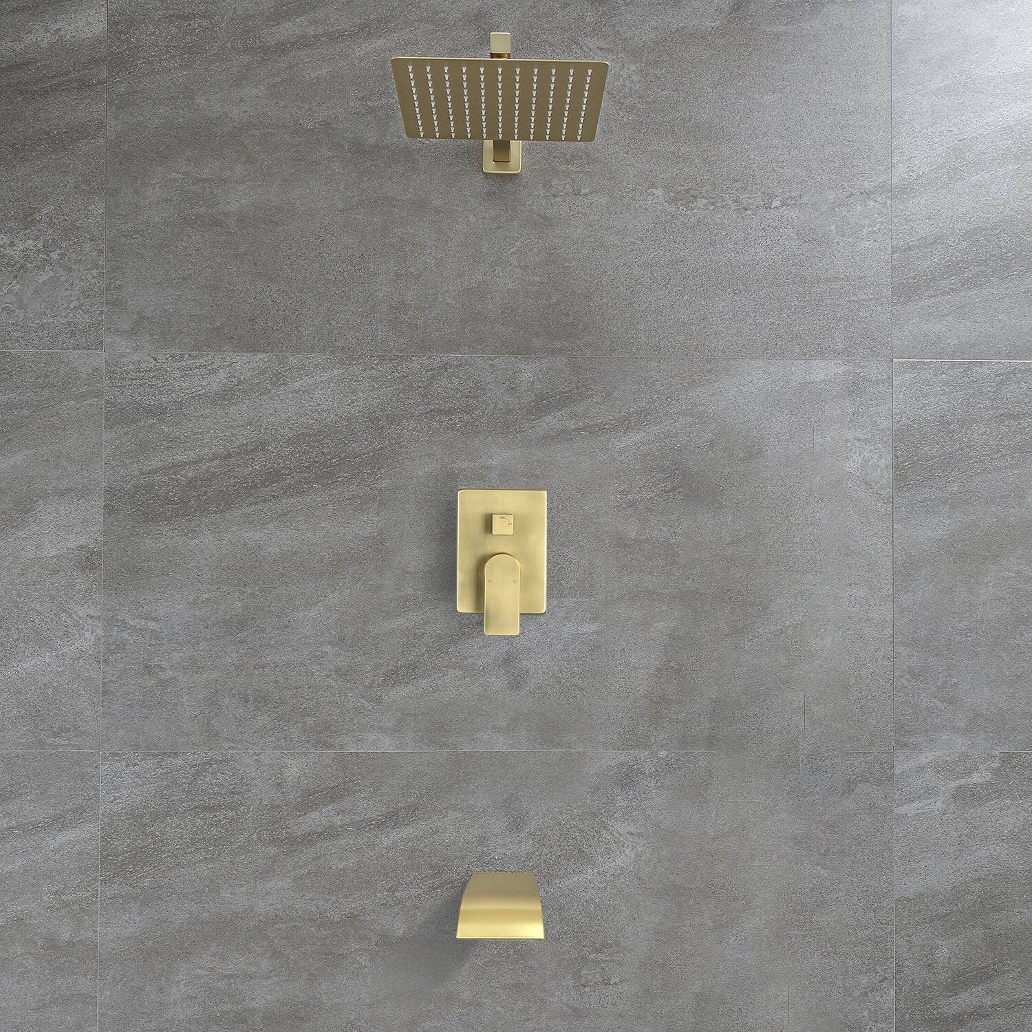 Alt View 7. Boyel Living - Single Handle 1 Spray Tub and Shower Faucet with 10 Inch Square Fixed Shower in Brushed Gold Valve Included - Brushed Gold.