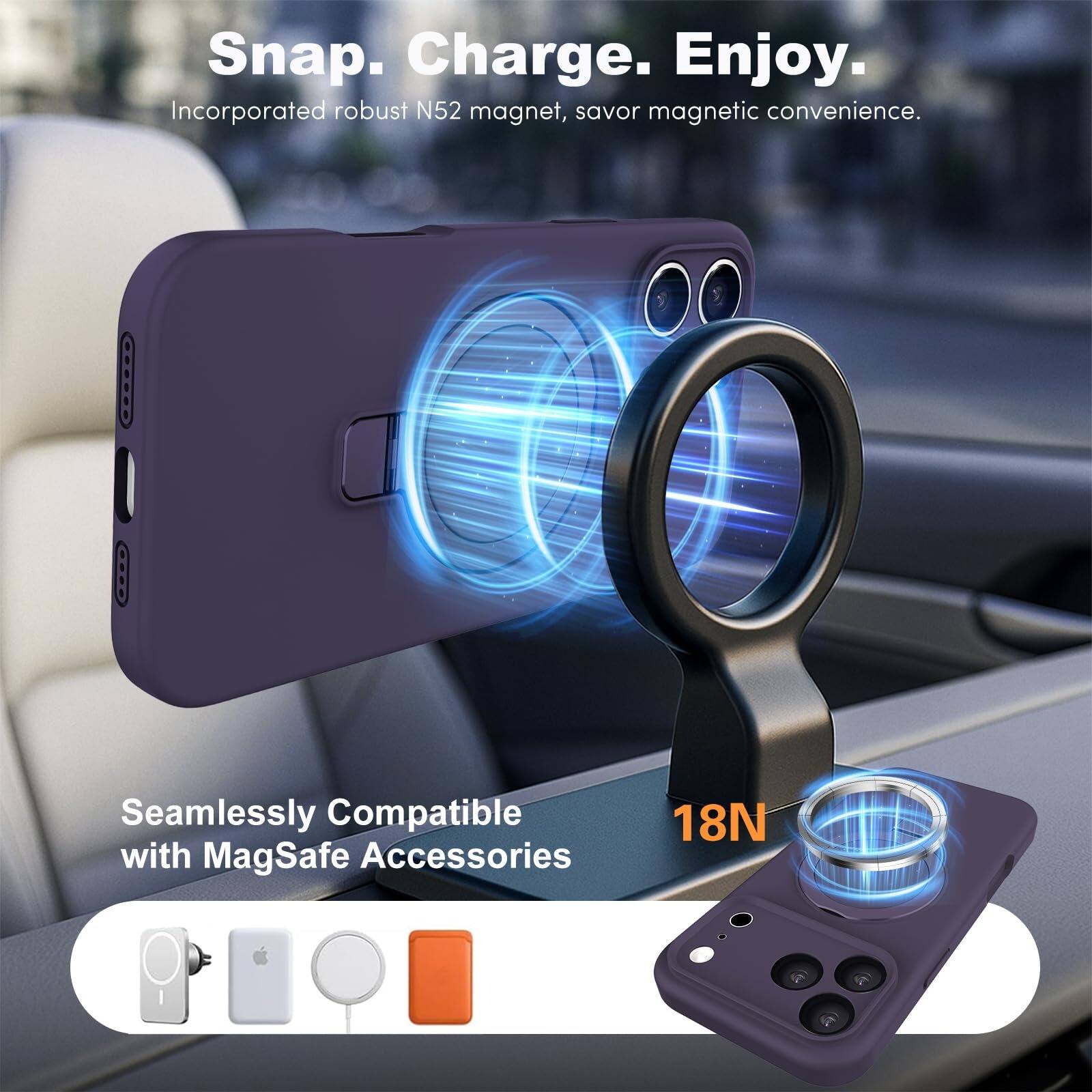 UUCOVER Liquid Silicone Invisible Magnetic Ring Stand Case for Apple ...