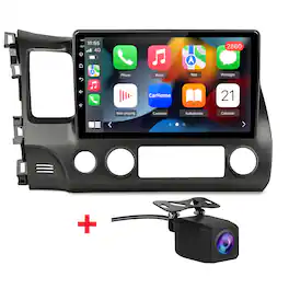 Junsun - Backup Camera 10" 4+64G Android 15 carplay 8 Core Car Stereo Radio GPS Navi WIFI BT FM SWC RDS For Honda Civic 2006-2011 - Black