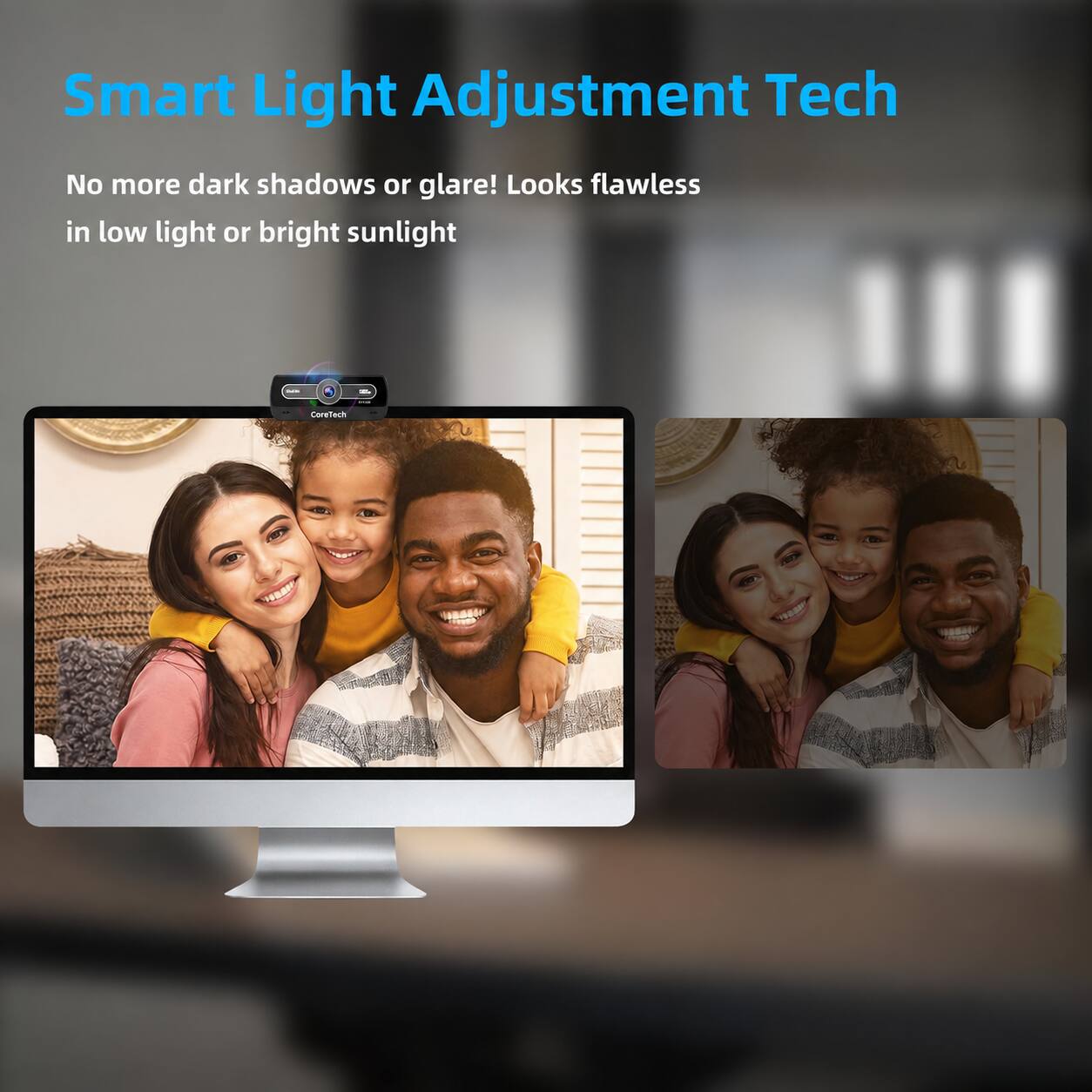 Smart Light Adjustment Tech  
No more dark shadows or glare! Looks flawless in low light or bright sunlight
