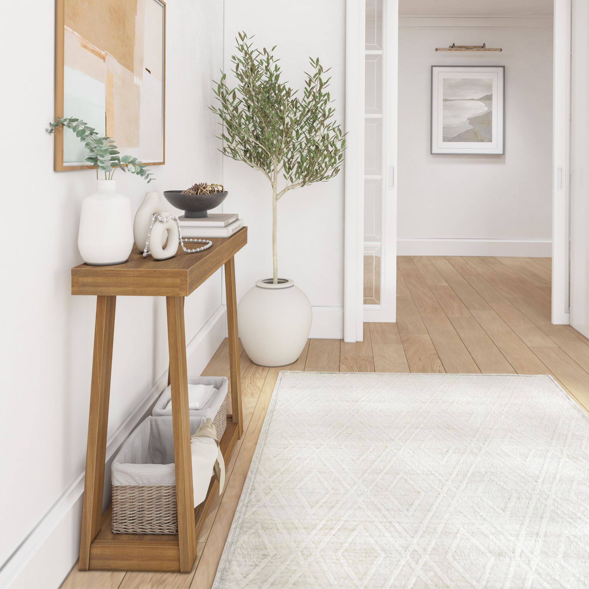 Alt View 4. Plank+Beam - Classic Console Table with Shelf - 36 inches, Pecan - Pecan.