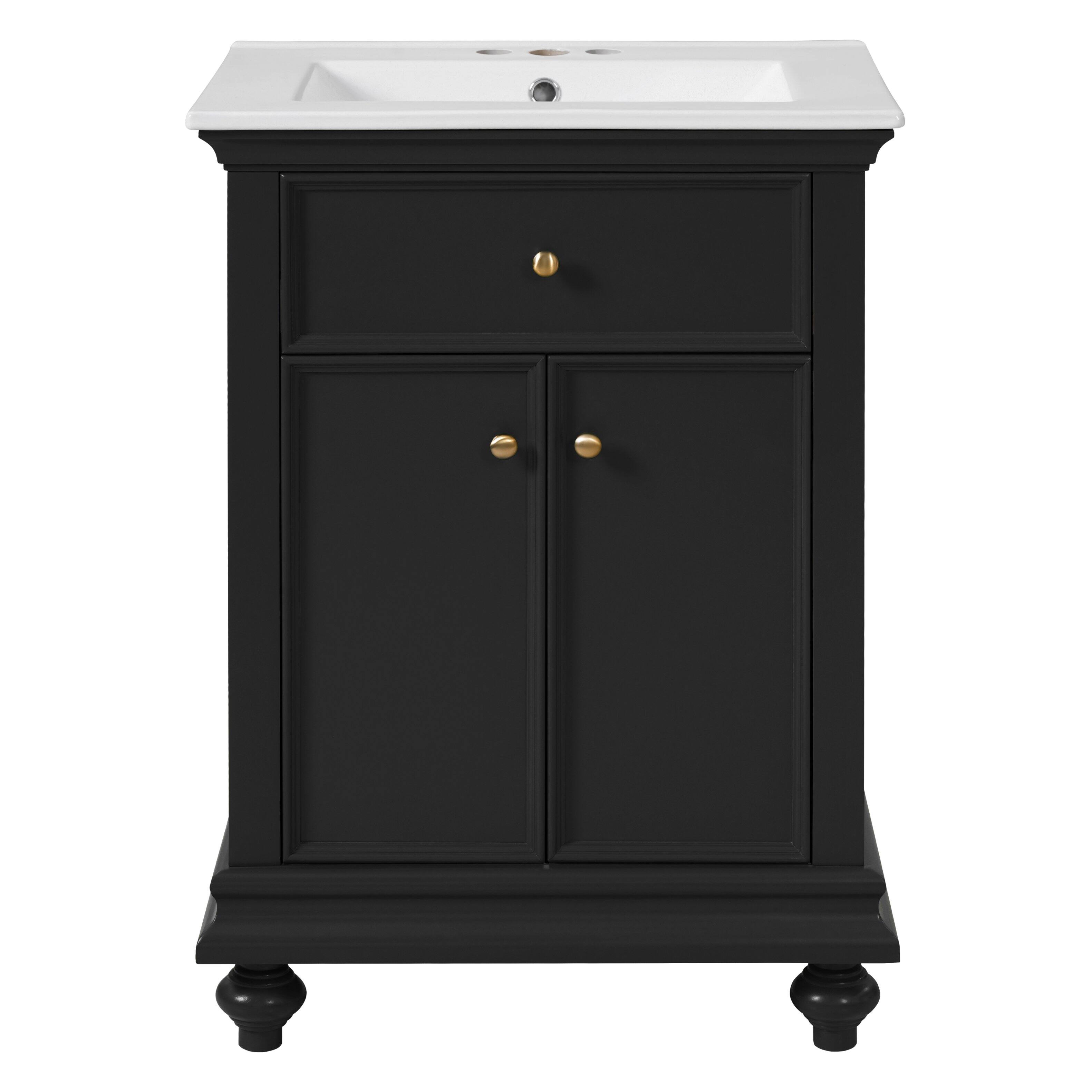 Back. Whisen - 24" Modern Bathroom Vanity Cabinet with Sink Tip-Out Soft-Close Hinges Back Open Ball-Turned Legs - Black.
