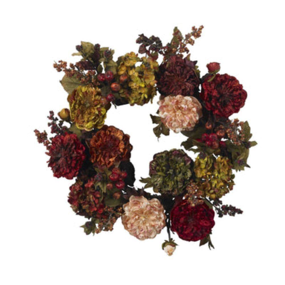 Front. BreeBe - 22" Autumn Hydrangea Peony Wreath - NA.