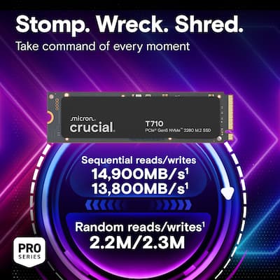 Crucial T710 1TB Internal SSD PCIe Gen 5 x4 NVMe M.2 with 3D NAND Crucial T710 1TB Internal SSD PCIe Gen 5 x4 NVMe M.2 with 3D NAND