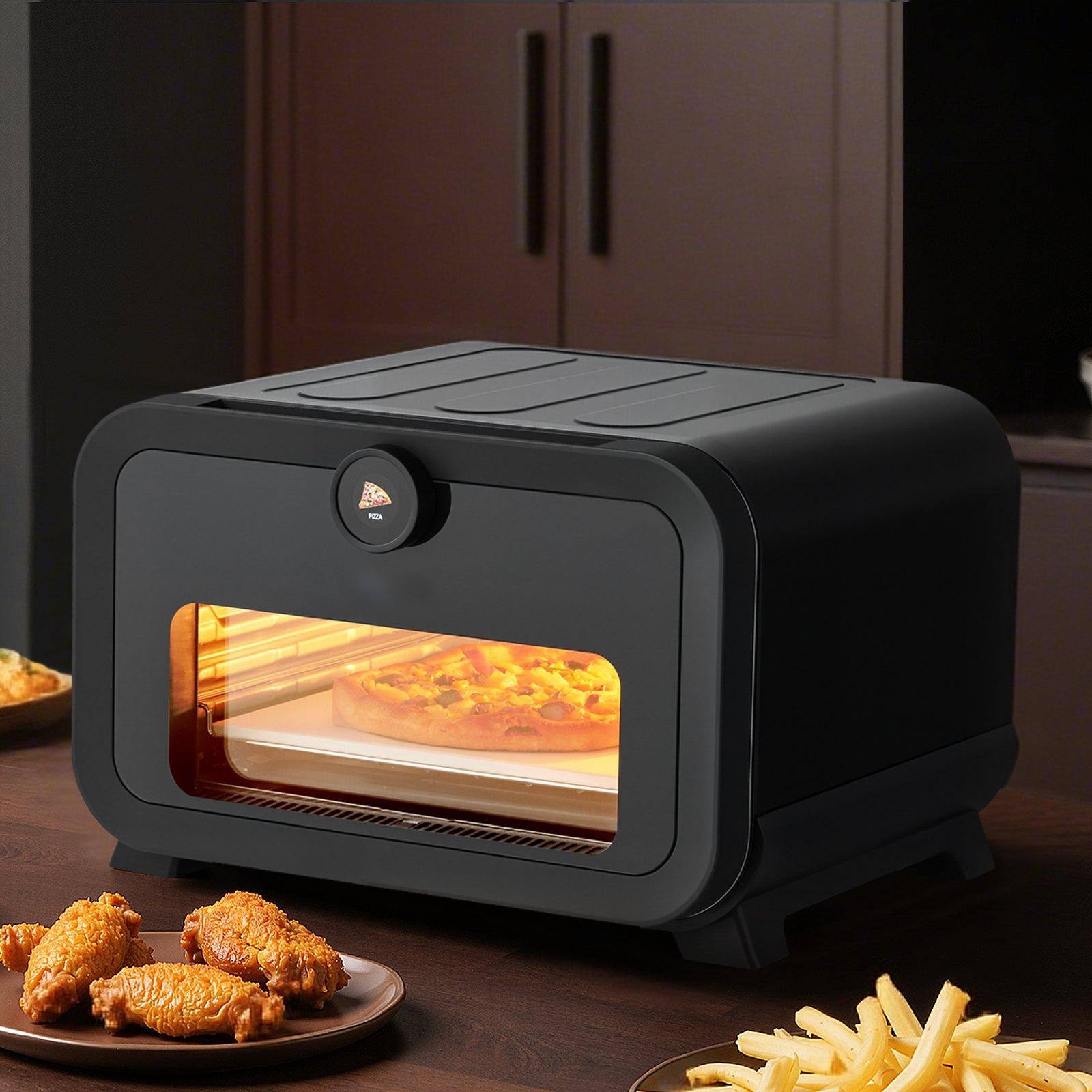 Alt View 1. Glintex - 12in Electric Pizza Oven 8 Presets, Air Fry Combo, 750°F Max Temp with Pizza Stone - Black & Silver.