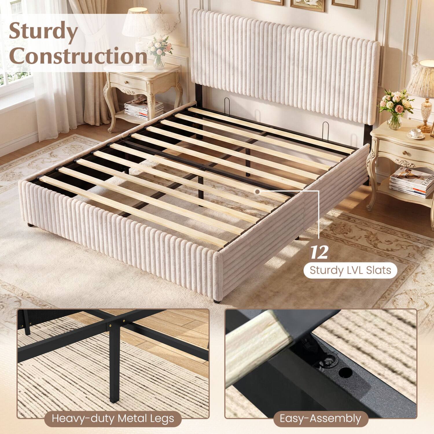 Sturdy Construction  
RRT FORT 12  
Sturdy LVL Slats  
Heavy-duty Metal Legs  
Easy-Assembly