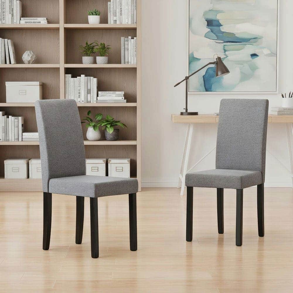 Kadyn - Set of 2 Mid-Century Modern Parson Chairs with Fabric Upholstery, Light Finish - Gray