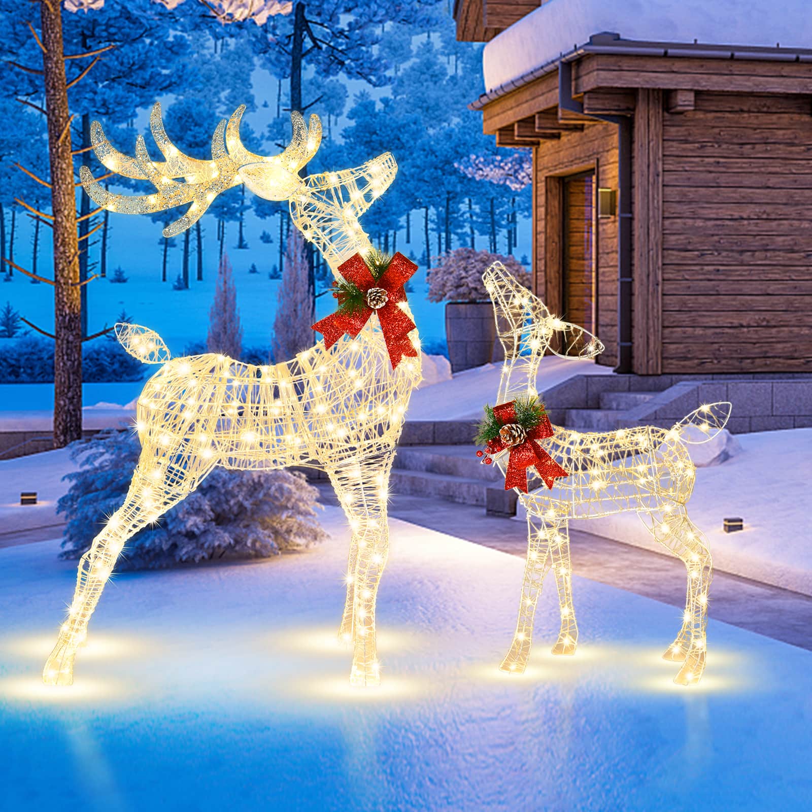 Costway - 2 Pieces Lighted Christmas Reindeers Christmas Decoration Pre-Lit 50+120 LED - Golden price history on PriceWatchPro