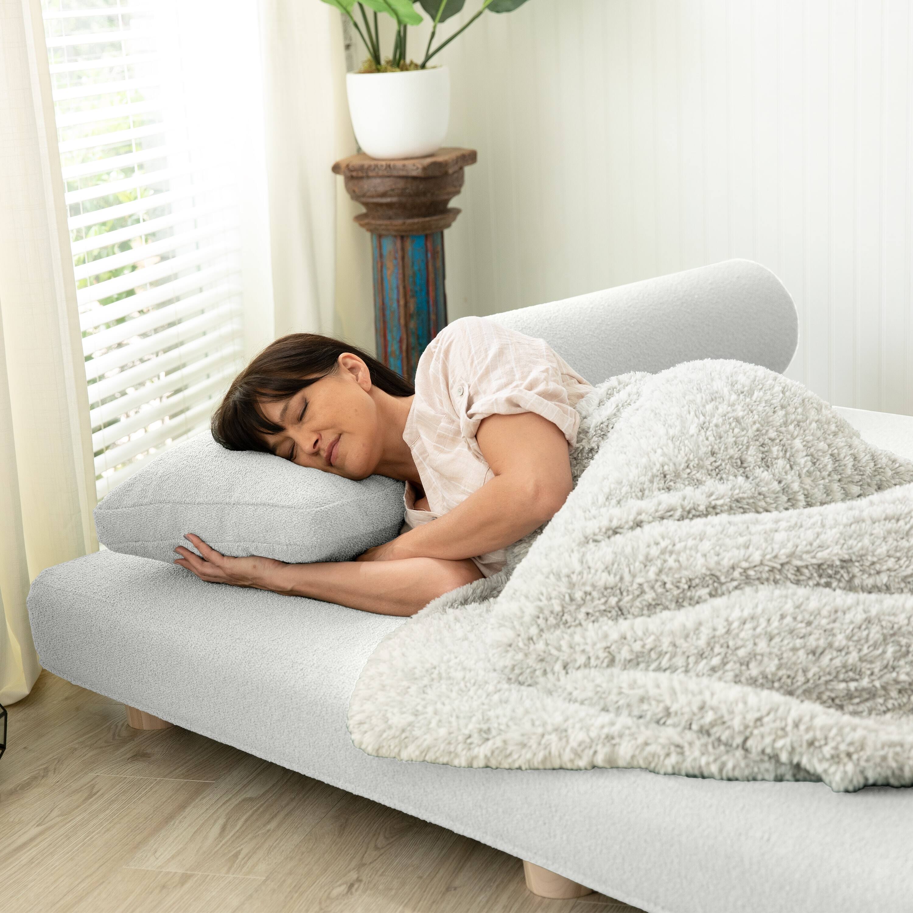 Left. Jaxx - Jaxx Avida Daybed Fold Out Queen Sleeper, Premium Boucle: White - White.