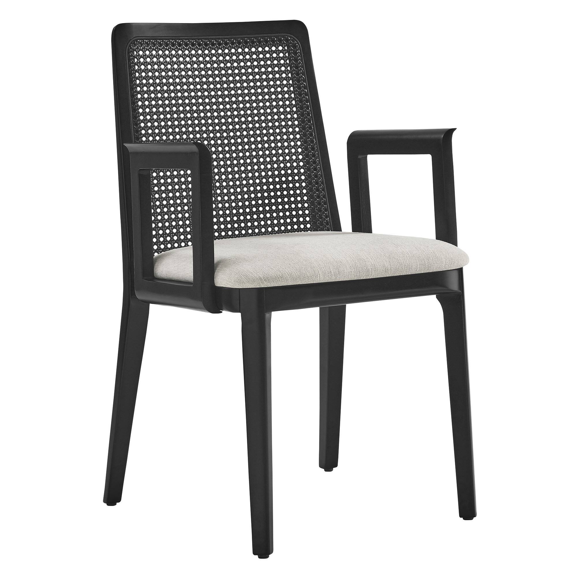 Angle. Modway - Monarch Wood and Rattan Dining Armchair by Modway - Black Black Heathered Weave Ivory.