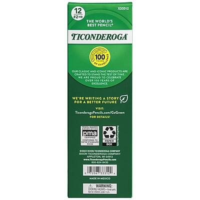 X33312  
12 #2HB  
THE WORLD'S BEST PENCIL  
TICONDEROGA  
100  
OUR CLASSIC AND ICONIC PRODUCTS ARE CRAFTED TO STAND THE TEST OF TIME  
WE ARE PROUD TO CELEBRATE OVER 100 YEARS OF EXCELLENCE  
WE'RE WRITING A STORY FOR A BETTER FUTURE  
VISIT TiconderogaPencils.com/GoGreen FOR DETAILS:  
Ae.H pma  
TO PAPER BOX  
2022 DEKON TICONDEROGA COMPANY  
DOCON TICONDEROGA COMPANY  
APPLETON WI 54913  
800-824-9430  
MADE IN MEXICO  
WARNING: CHOKING HAZARD - Small parts. Not for children under 3 years.