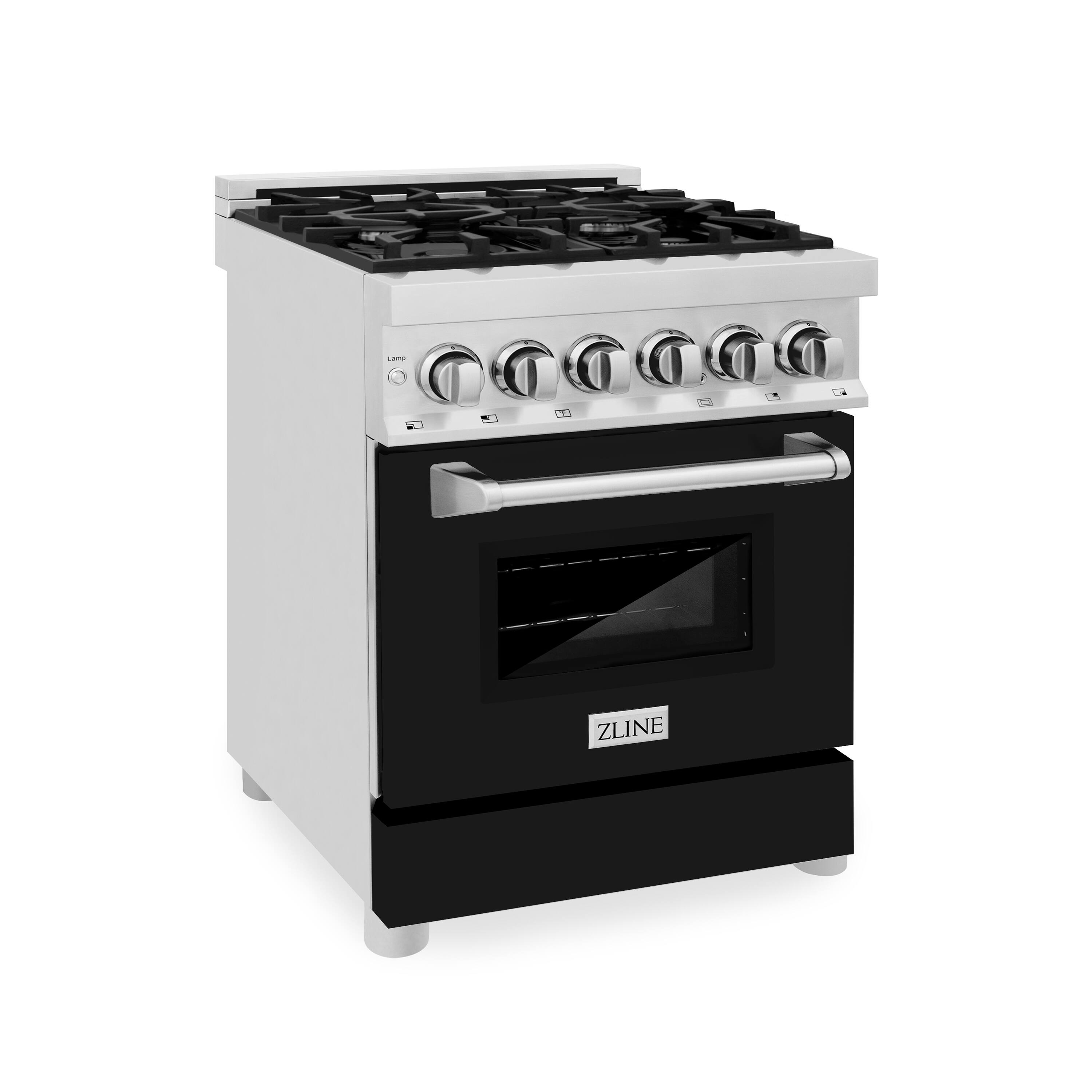 Back. ZLINE - 24" Legacy Dual Fuel Range w/ 4 Burner Cooktop & Electric Oven w/ Black Matte Door (RA-BLM-24) - Multicolor.