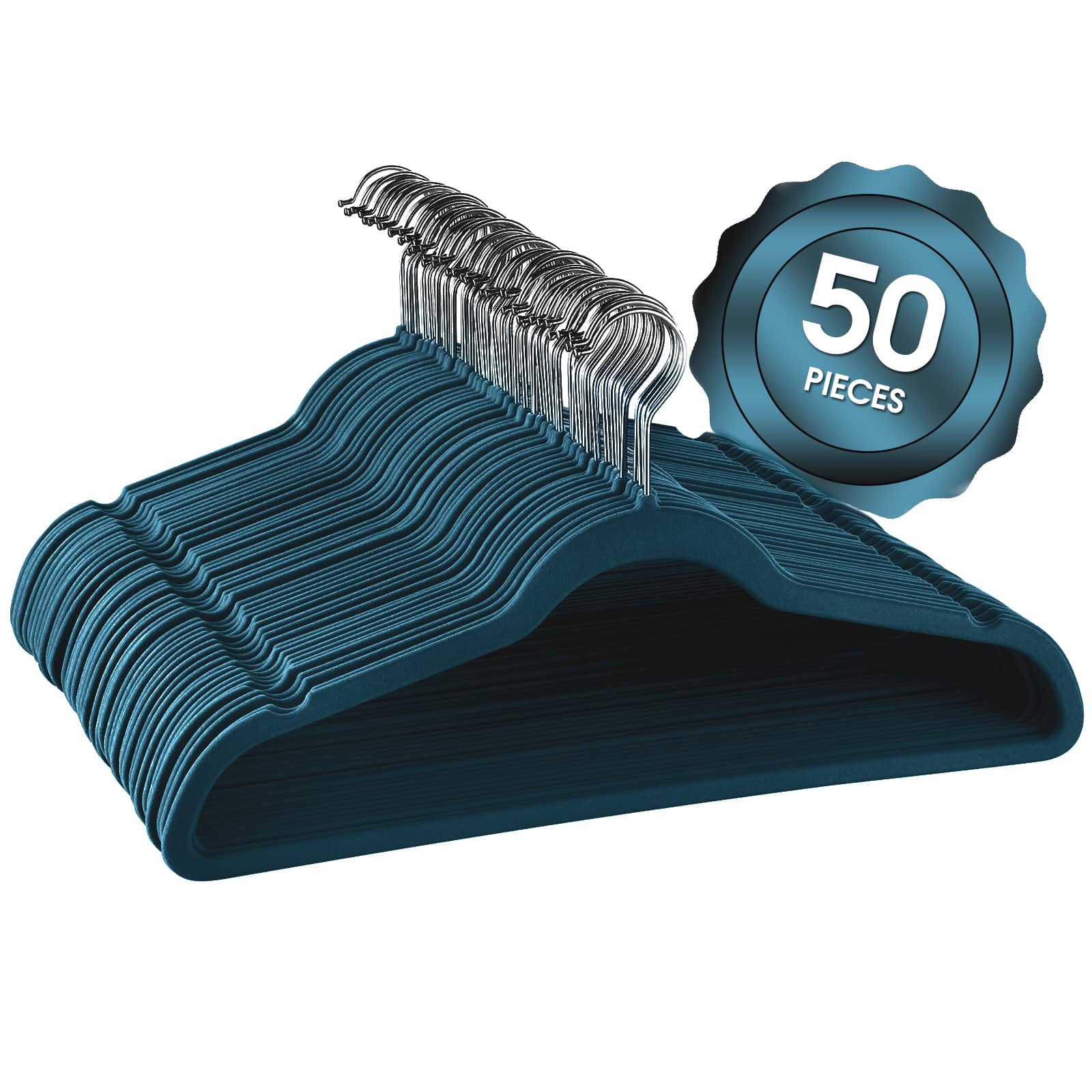 Elama - Home 50 Piece Flocked Velvet Clothes Hangers with Stainless Steel Swivel Hooks - Blue