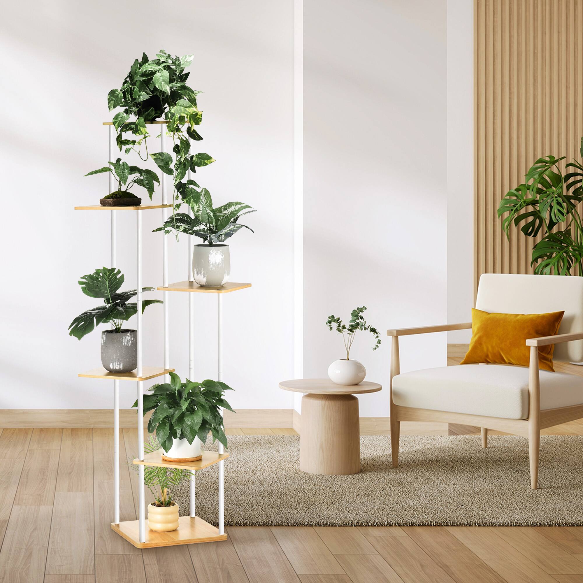 Alt View 6. Unique Bargains - 6 Tier Plant Stand Indoor Outdoor, Wood Metal Corner Shelf, Multiple Flower Pot Rack Shelves, Planter Display Organizer - Whiite.