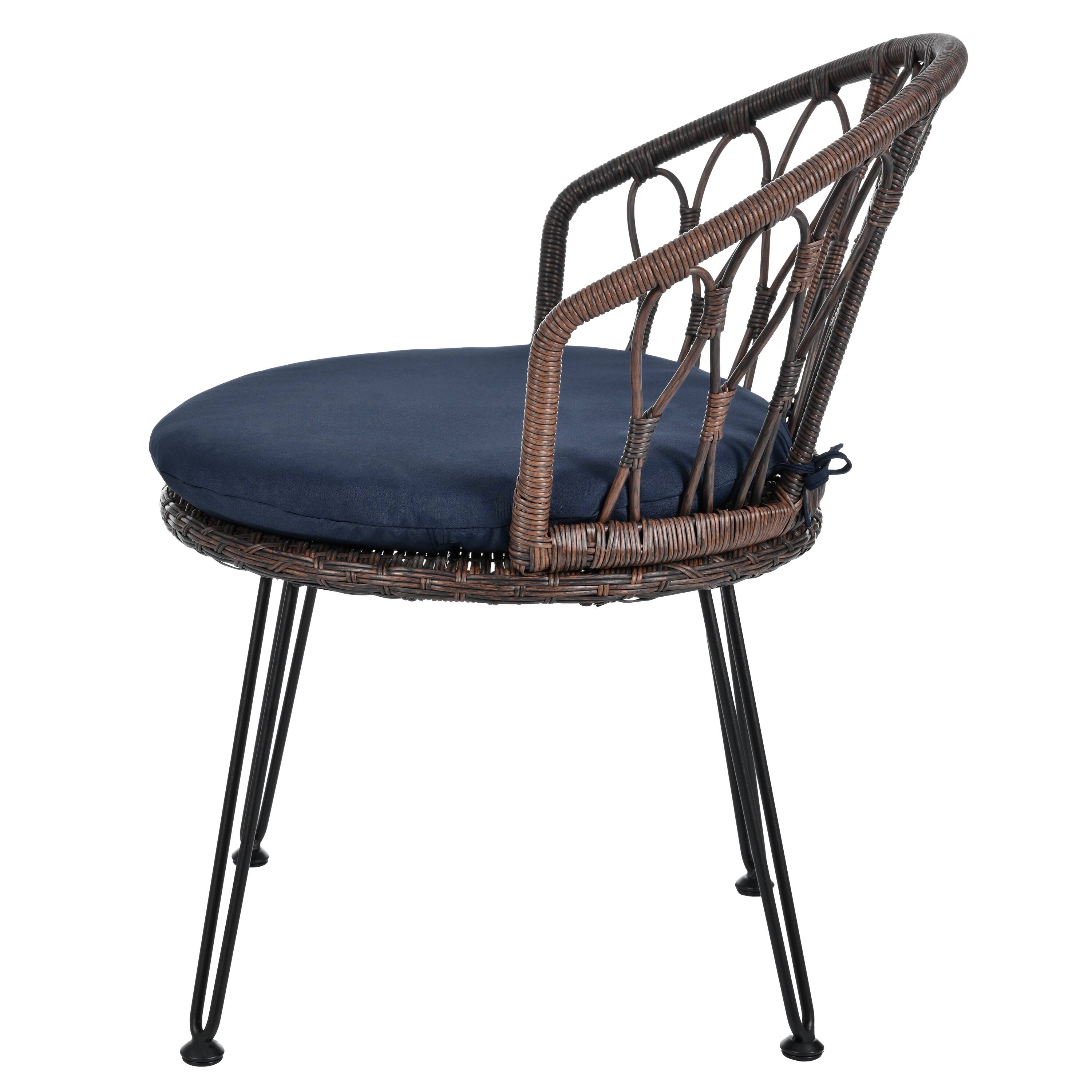 Alt View 7. Mondawe - 3-Piece Outdoor Leisure Set, 2 Rattan Single Chairs with A Glass Round Table - Brown+Blue.