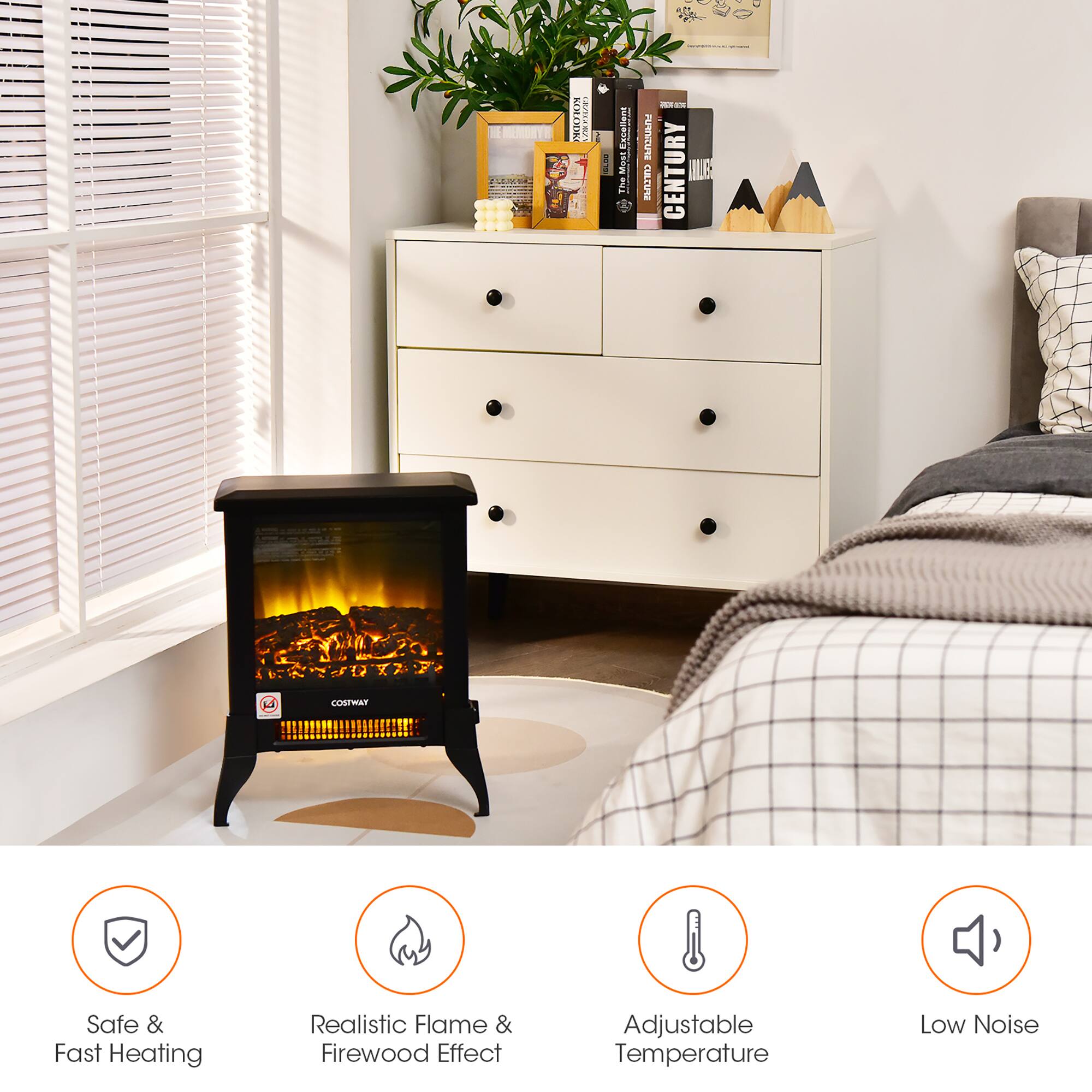 Sure, here is the corrected and grouped text:

- **Model:** PU-NICUM
- **Brand:** COSWAY
- **Features:**
  - Safe & Fast Heating
  - Realistic Flame & Firewood Effect
  - Adjustable Temperature
  - Low Noise
