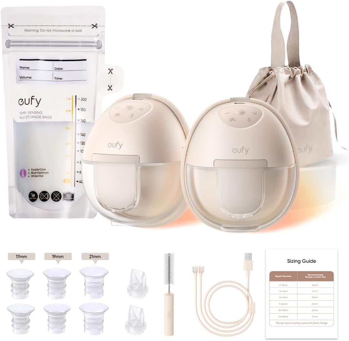 eufy - Heated Wearable Breast Pump S1 with Milk Storage Bag, Hands-Free Breast Pump HeatFlow™ Tech, App-Controlled, Ultra-Quiet - Brown