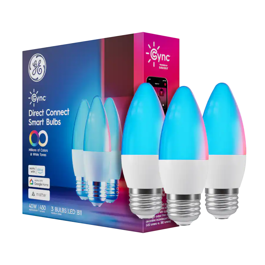 Connect Bulb Cync Decorative Direct Connect B11 Smart LED Bulb (3 Pack) Full Color ...