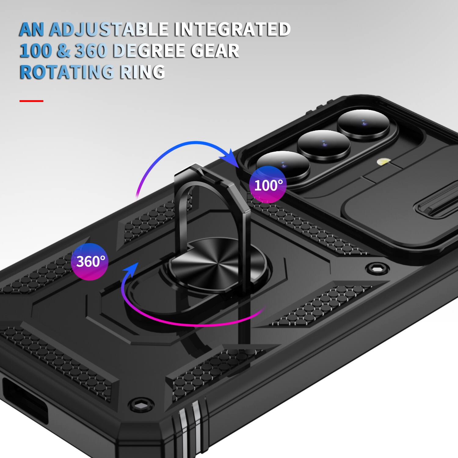 AN ADJUSTABLE INTEGRATED 100 & 360 DEGREE GEAR ROTATING RING