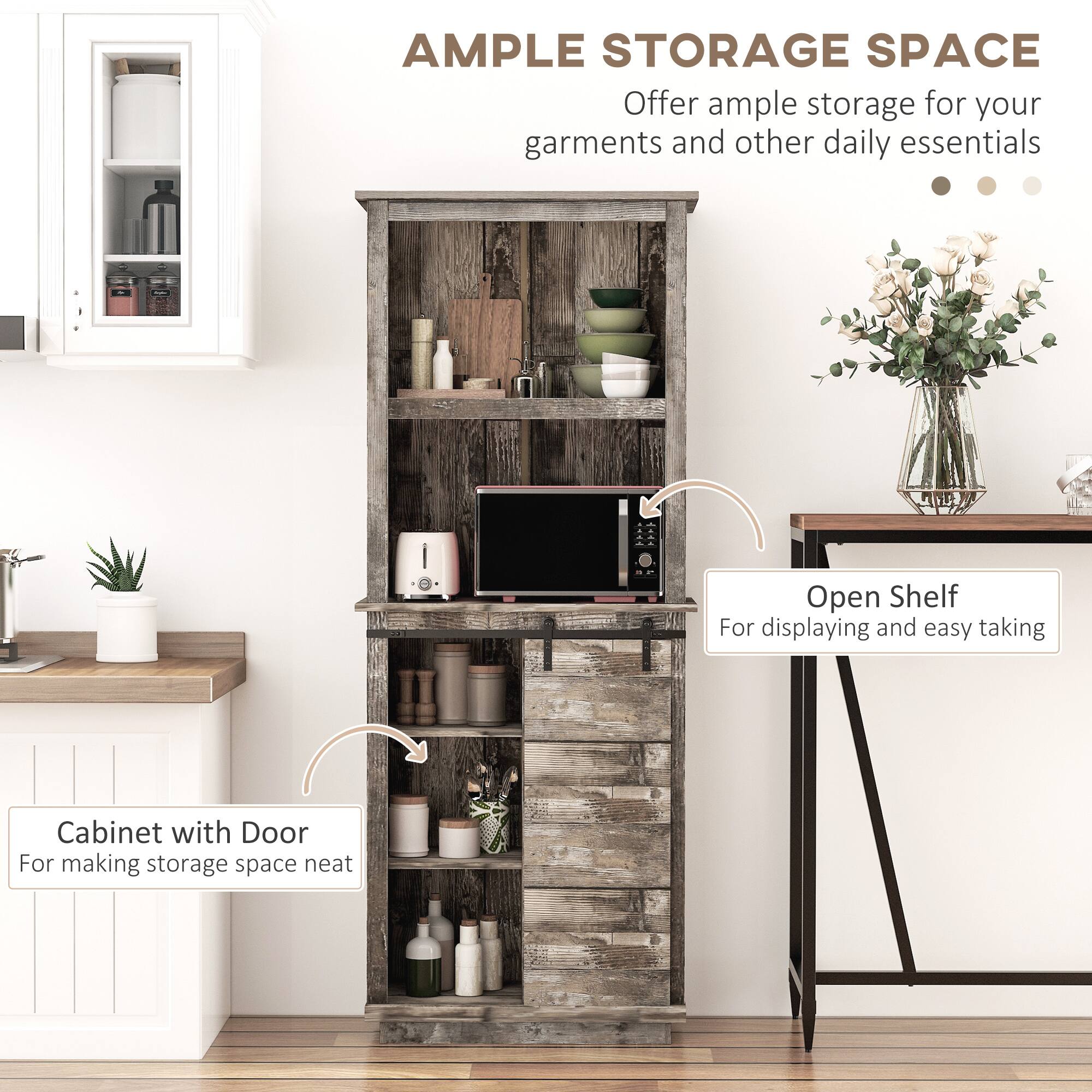 **AMPLE STORAGE SPACE**

Offer ample storage for your garments and other daily essentials

- **Open Shelf**
  - For displaying and easy taking

- **Cabinet with Door**
  - For making storage space neat