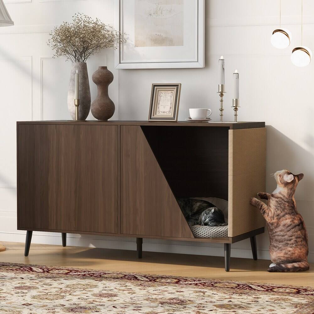 Alt View 2. Ficcuss Pets - Furniture Wooden Cat House With Storage.